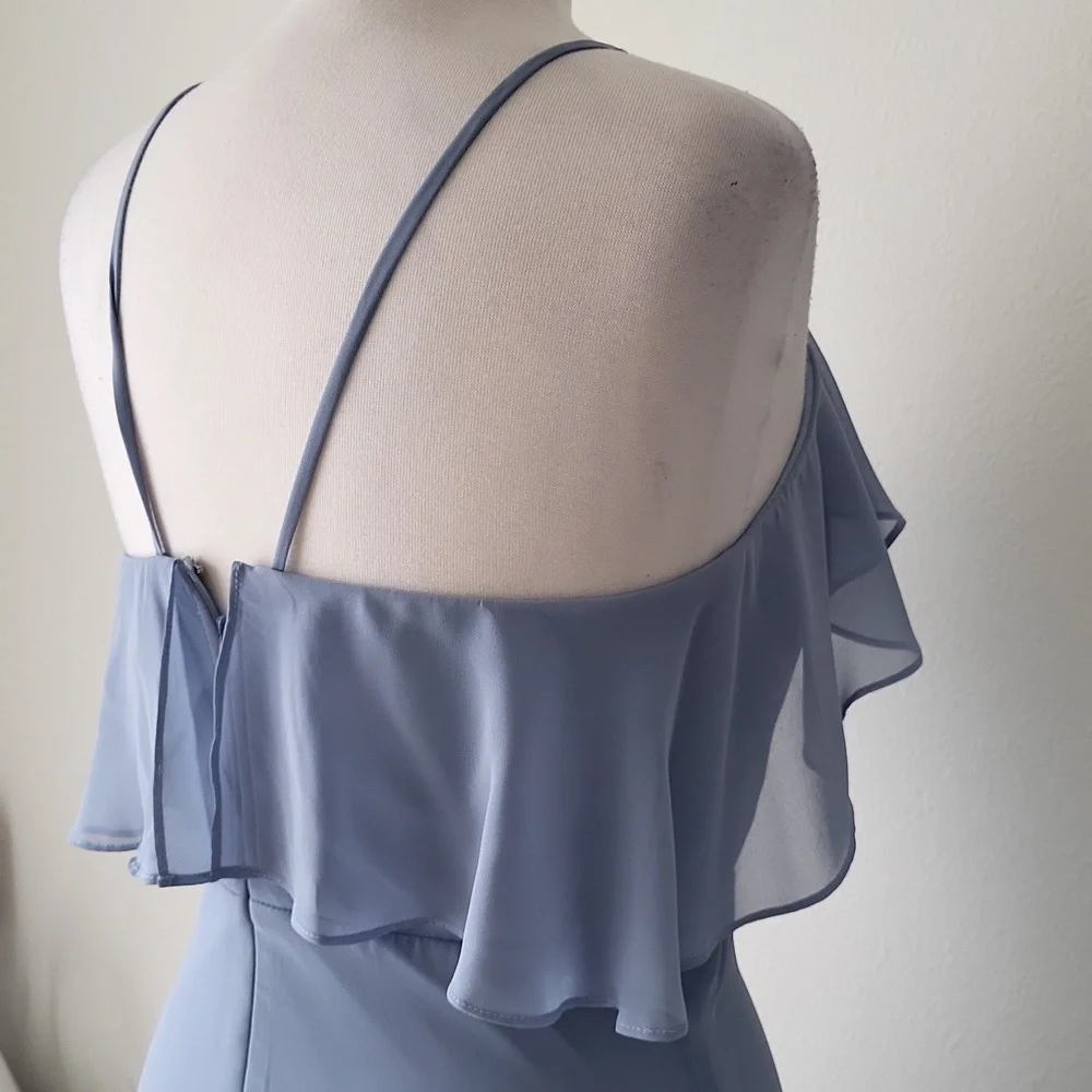 Elegant Cornflower Blue Ruffle Halter Dress Birdy Grey - Picture 5 of 9